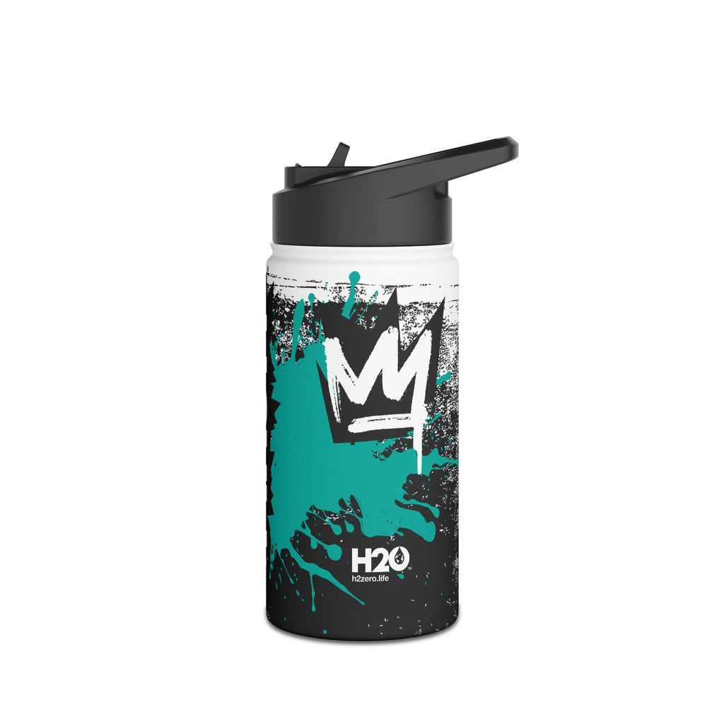 FIRSTY™ Limited Edition™ - 3 Sizes - Street King Black and Teal Ink - Stainless Steel Water Bottle with Carry Handle and Straw Lid - BPA-Free, Eco-Friendly