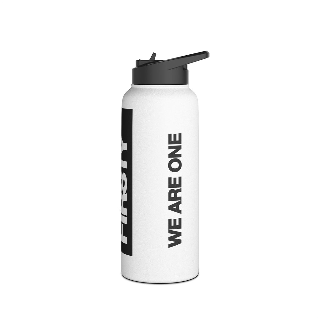 FIRSTY™ We Are One™ - 3 Sizes - Black on White - Stainless Steel Water Bottle with Carry Handle and Straw Lid - BPA-Free, Eco-Friendly