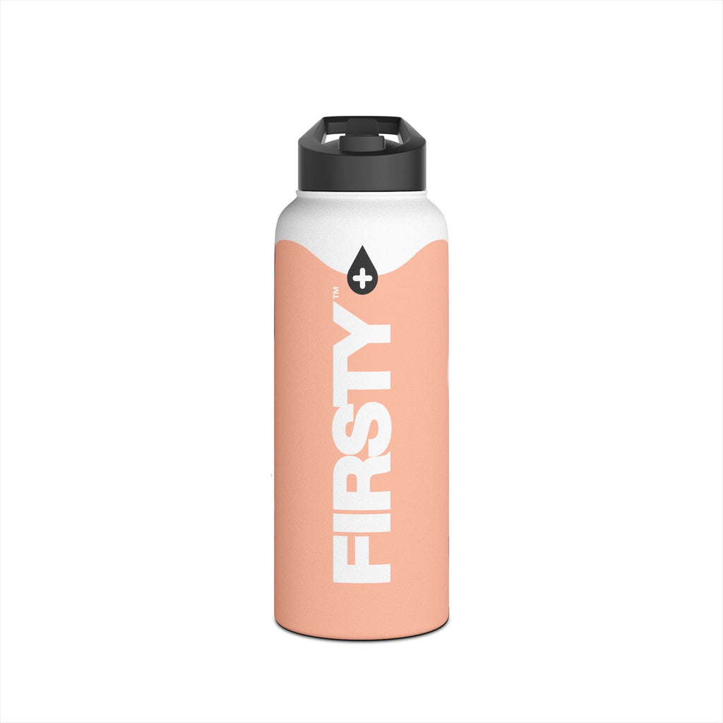 FIRSTY™ Wave™ 3 Sizes - Peach & White - Stainless Steel Water Bottle with Carry Handle and Straw Lid - BPA-Free, Eco-Friendly