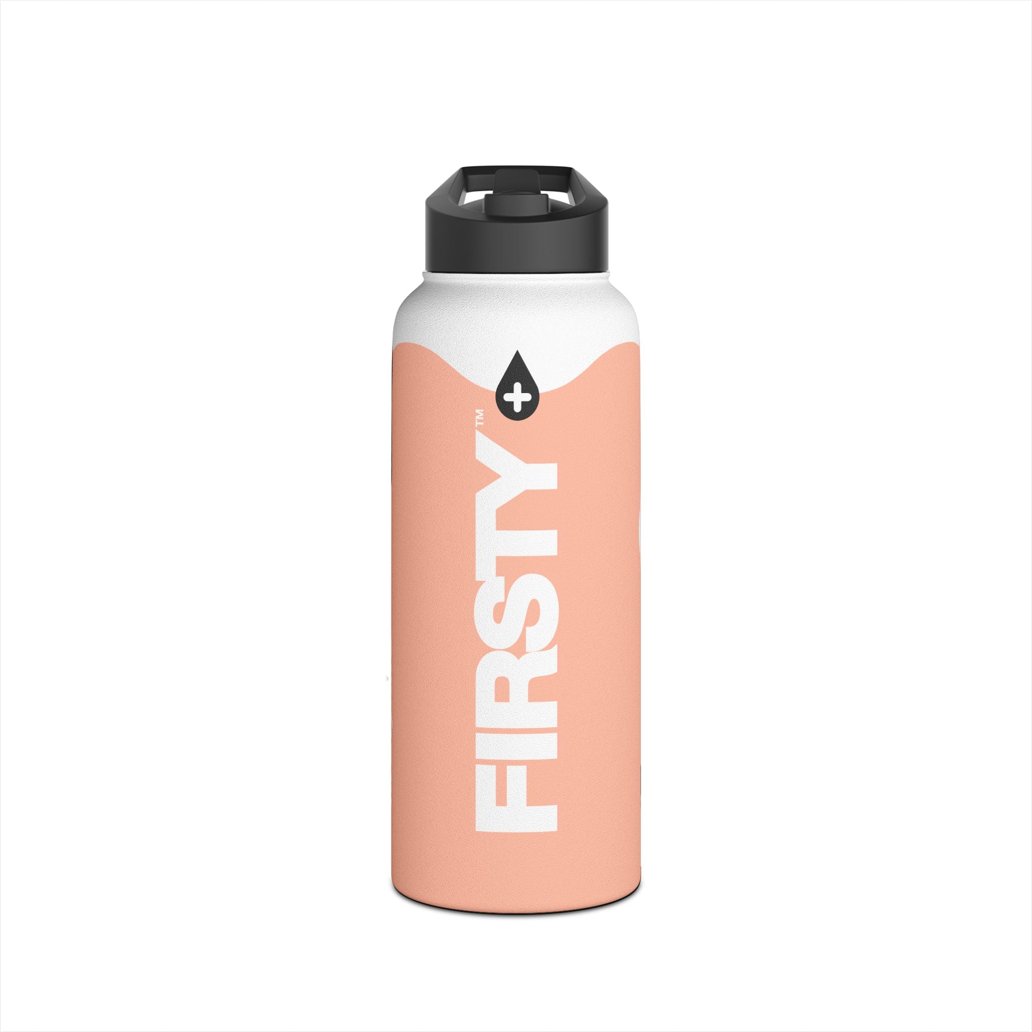 FIRSTY™ Wave™ 3 Sizes - Peach & White - Stainless Steel Water Bottle with Carry Handle and Straw Lid - BPA-Free, Eco-Friendly