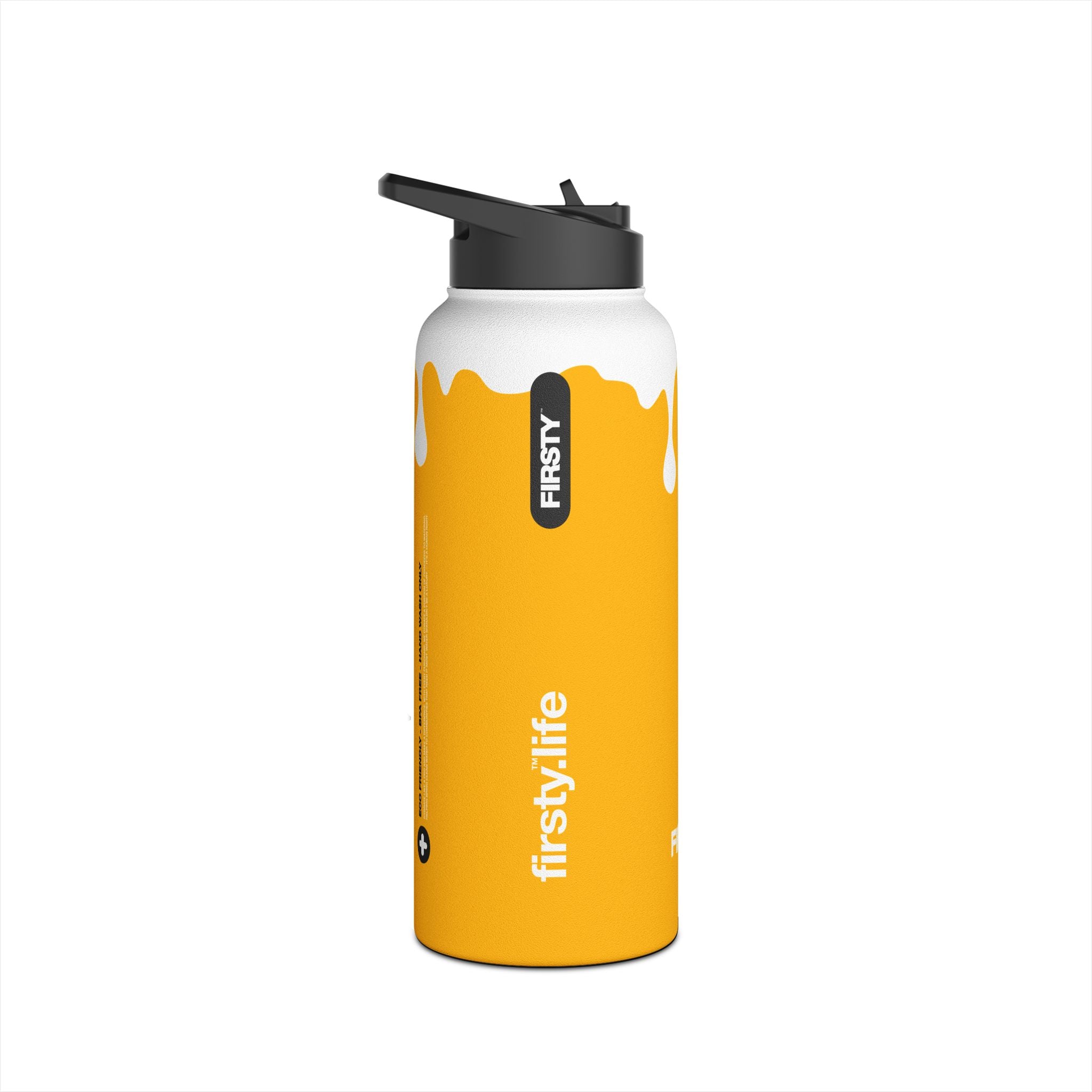 FIRSTY™ 3 Sizes - Splash™ Mustard - Stainless Steel Water Bottle with Carry Handle and Straw Lid - BPA-Free, Eco-Friendly