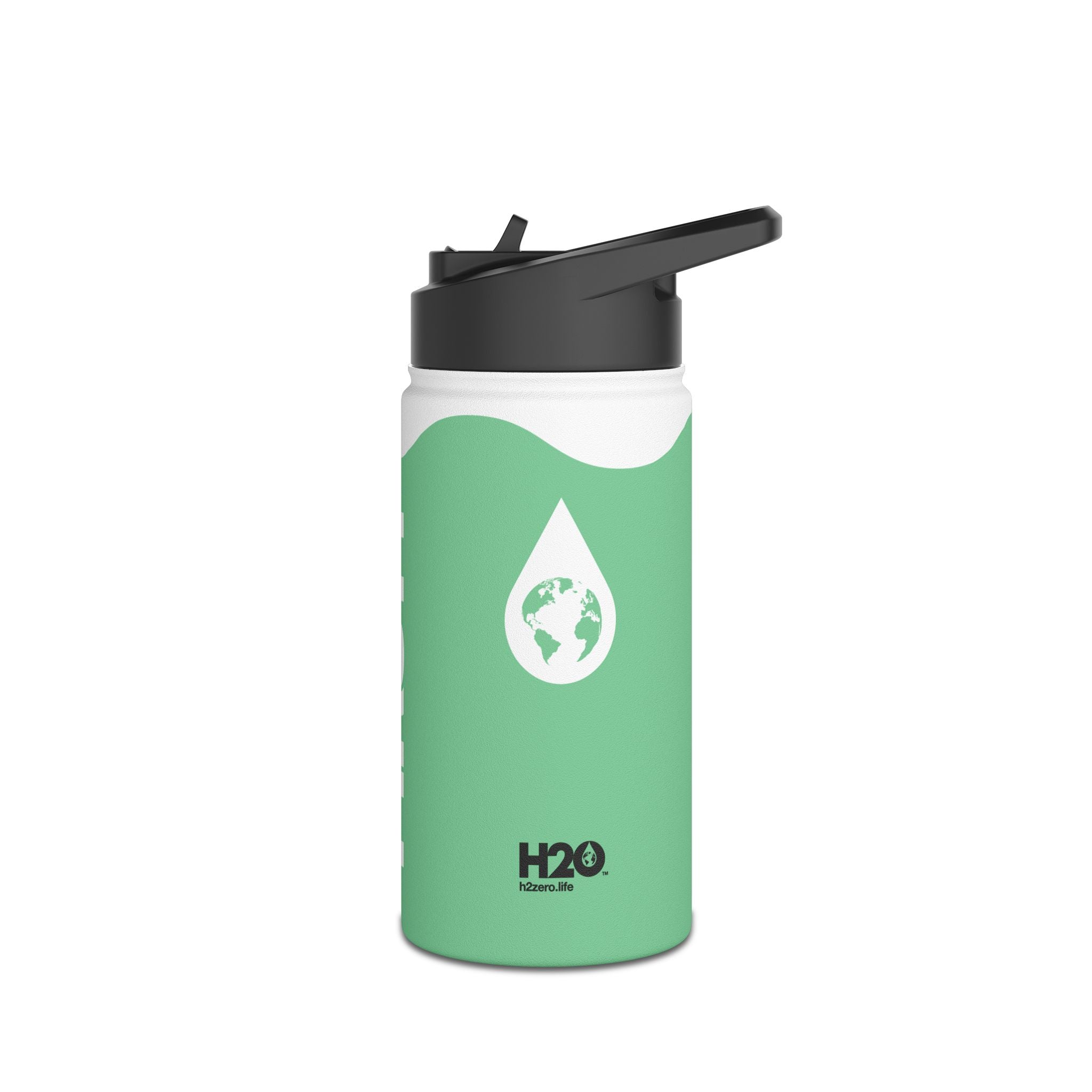FIRSTY™ Wave™ 3 Sizes - Mint Green & White - Stainless Steel Water Bottle with Carry Handle and Straw Lid - BPA-Free, Eco-Friendly