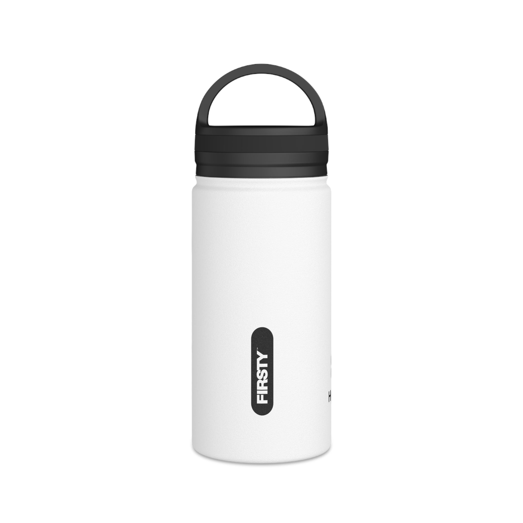 FIRSTY™ Hydrate™ Thirst First™ 3 Sizes - White  - Stainless Steel Water Bottle with Carry Handle - BPA-Free, Eco-Friendly
