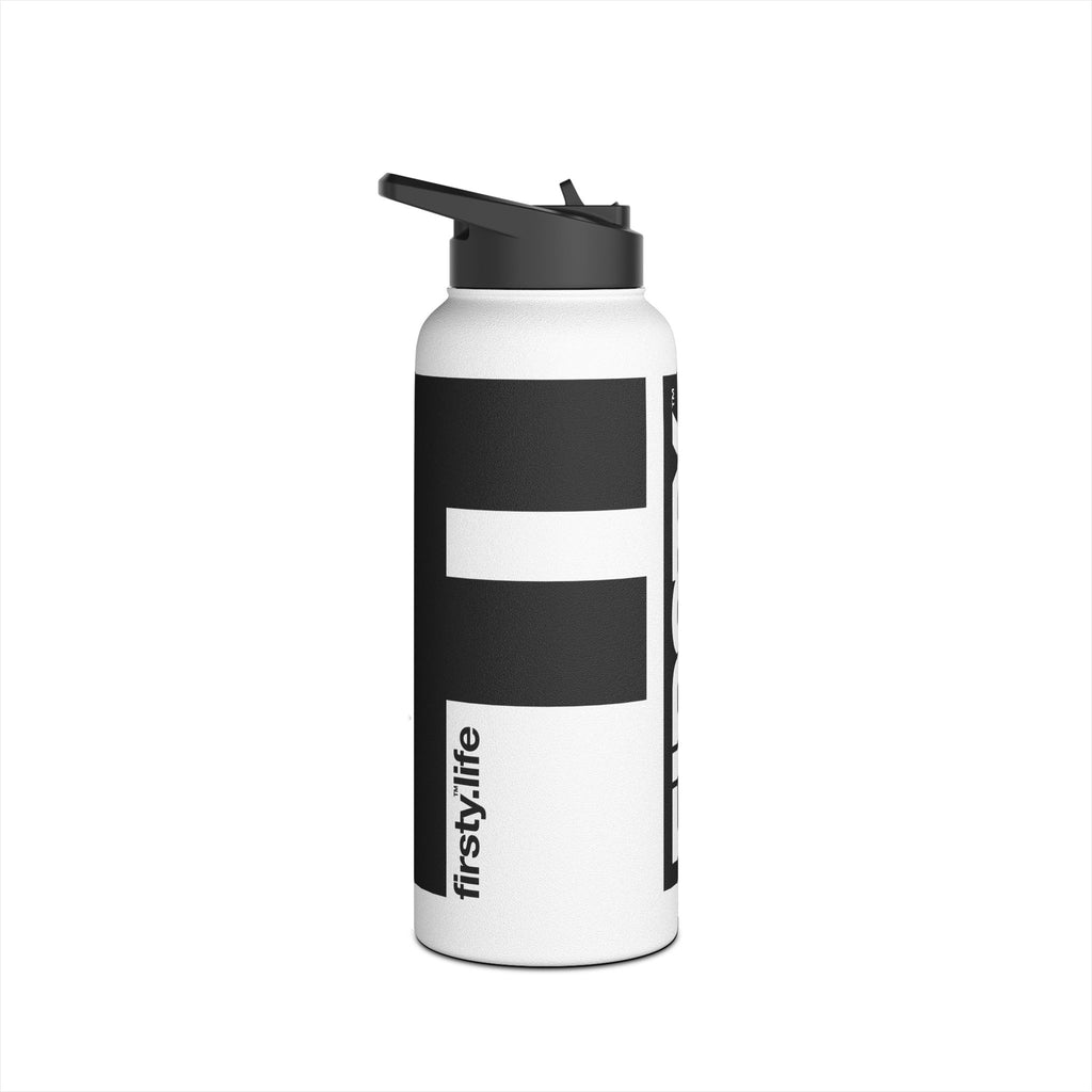 FIRSTY™ 3 Sizes - Black and White - Stainless Steel Water Bottle with Carry Handle and Straw Lid - BPA-Free, Eco-Friendly