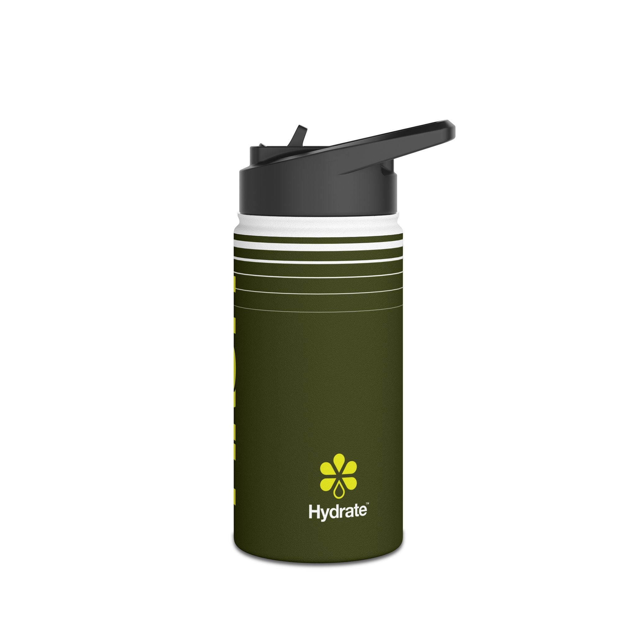 FIRSTY™ 3 Sizes - Hydrate - Deep Green with Neon - Stainless Steel Water Bottle with Carry Handle and Straw Lid - BPA-Free, Eco-Friendly