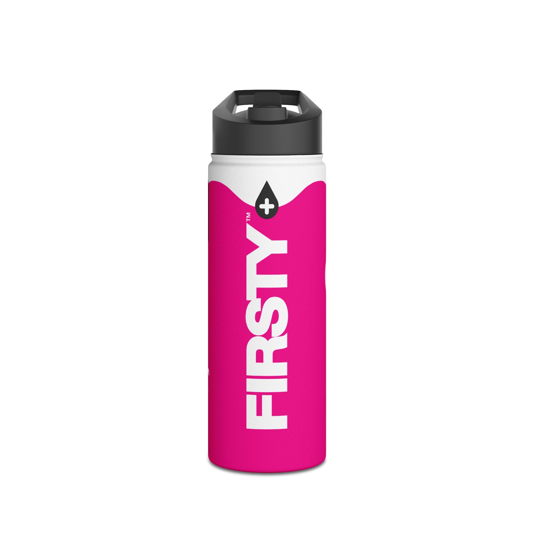 FIRSTY™ Wave™ 3 Sizes - Pink & White - Stainless Steel Water Bottle with Carry Handle and Straw Lid - BPA-Free, Eco-Friendly
