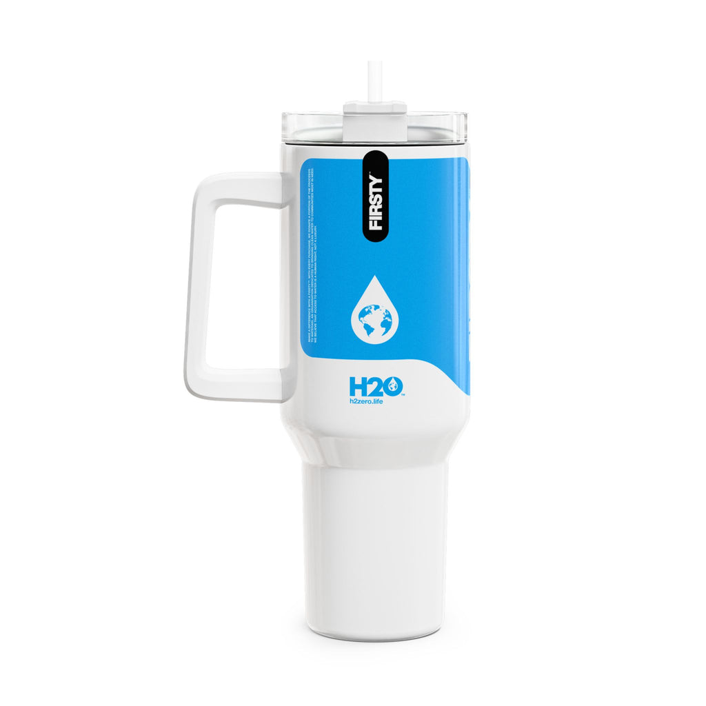 FIRSTY™  40oz Blue Wave on White Tumbler Cup - BPA-Free, Eco-Friendly
