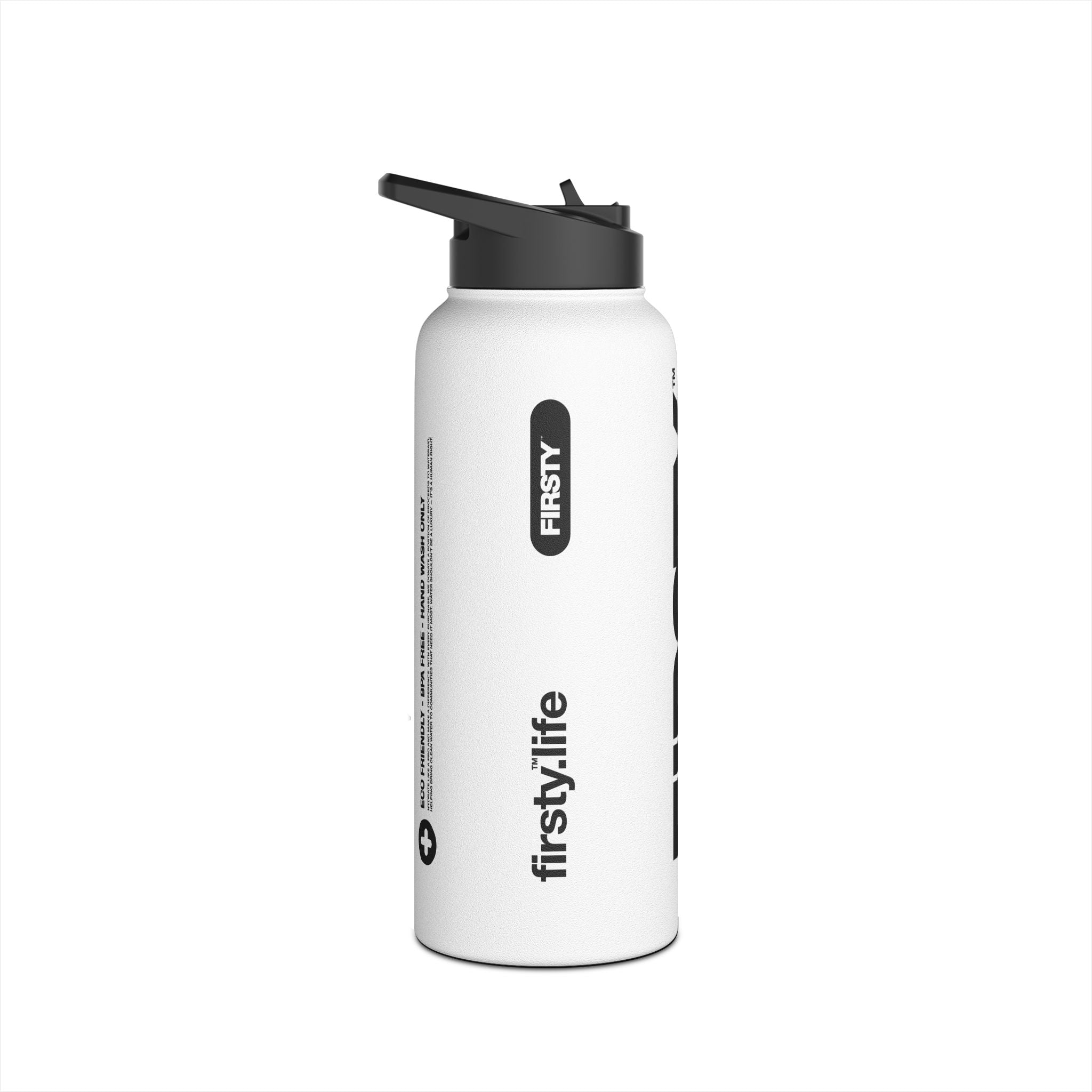 FIRSTY™ Thirst First™ 3 Sizes - White - Stainless Steel Water Bottle with Carry Handle and Straw Lid - BPA-Free, Eco-Friendly