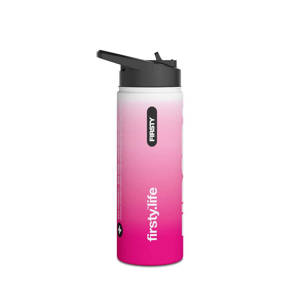FIRSTY™ Pink Blush™ Thirst First™ 3 Sizes - White - Stainless Steel Water Bottle with Carry Handle and Straw Lid - BPA-Free, Eco-Friendly