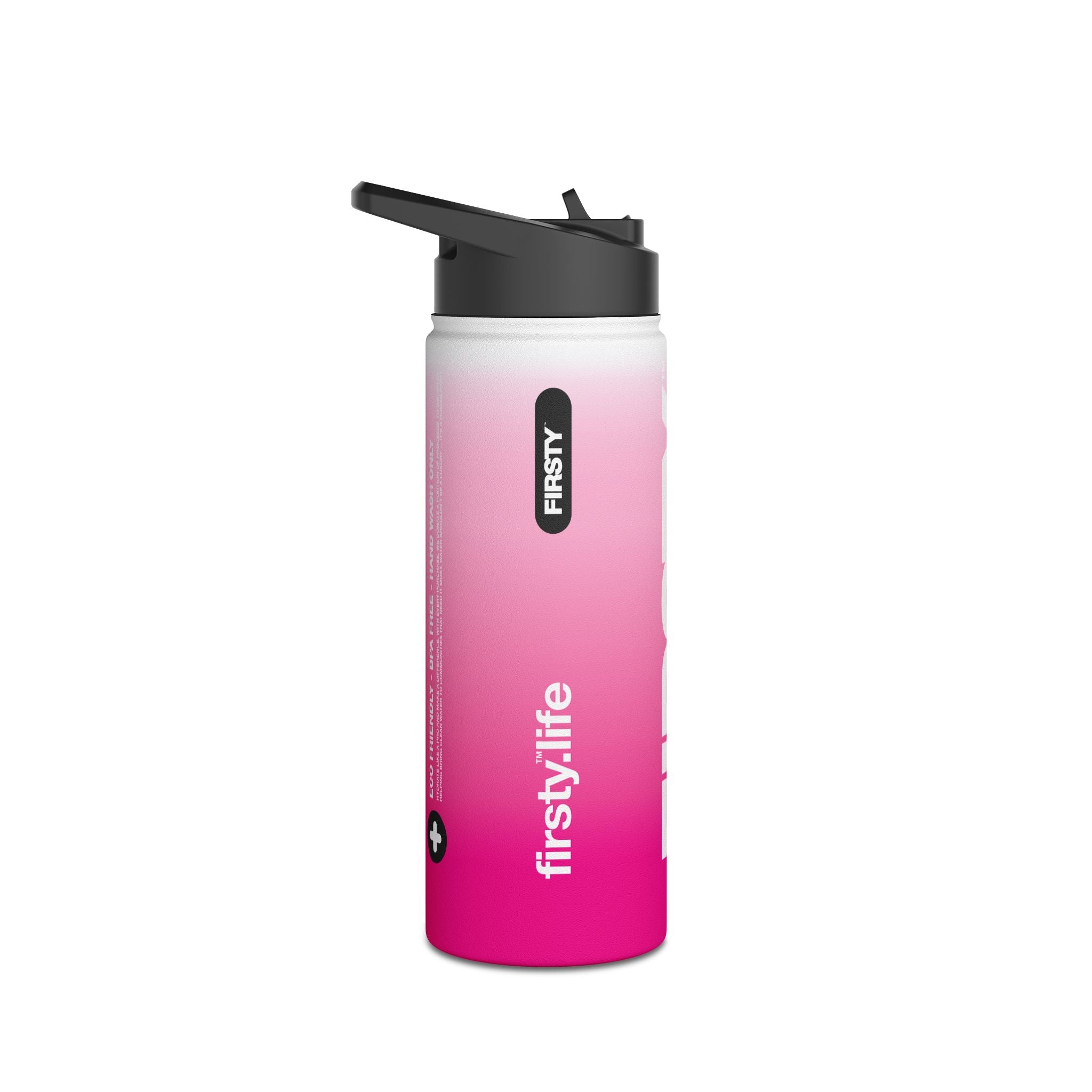 FIRSTY™ Pink Blush™ Thirst First™ 3 Sizes - White - Stainless Steel Water Bottle with Carry Handle and Straw Lid - BPA-Free, Eco-Friendly