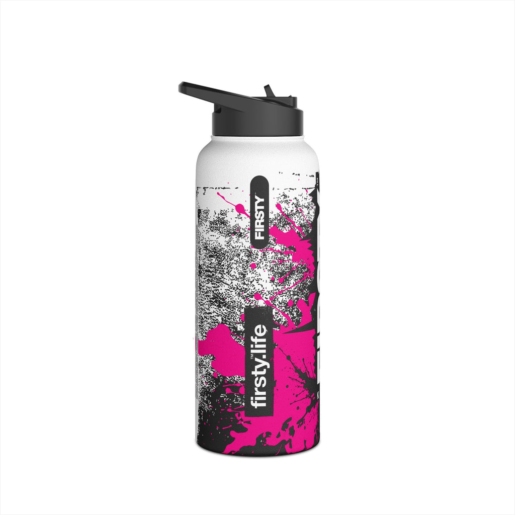 FIRSTY™ Limited Edition™ - 3 Sizes - Street King Black and Pink Ink - Stainless Steel Water Bottle with Carry Handle and Straw Lid - BPA-Free, Eco-Friendly