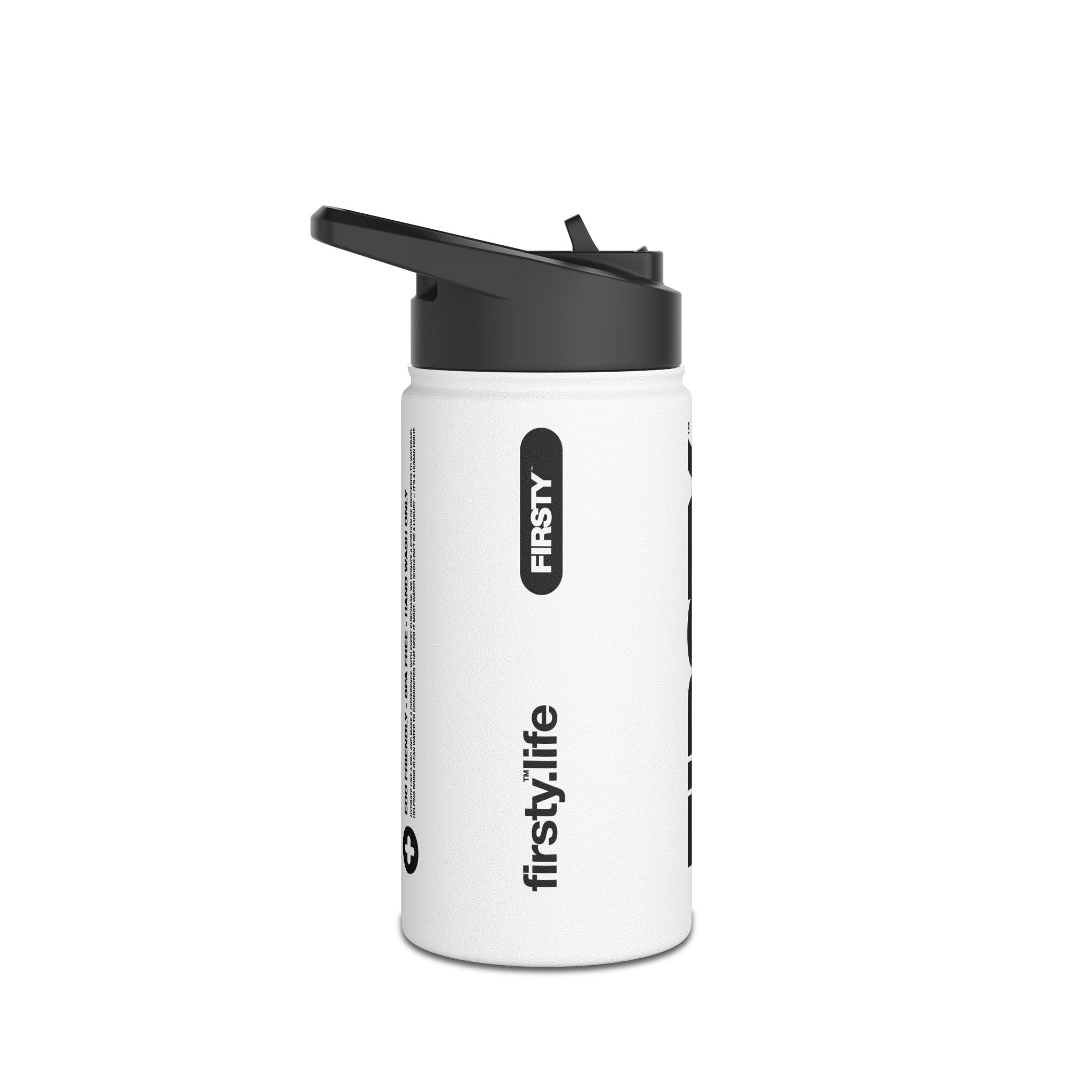 FIRSTY™ Thirst First™ 3 Sizes - White - Stainless Steel Water Bottle with Carry Handle and Straw Lid - BPA-Free, Eco-Friendly