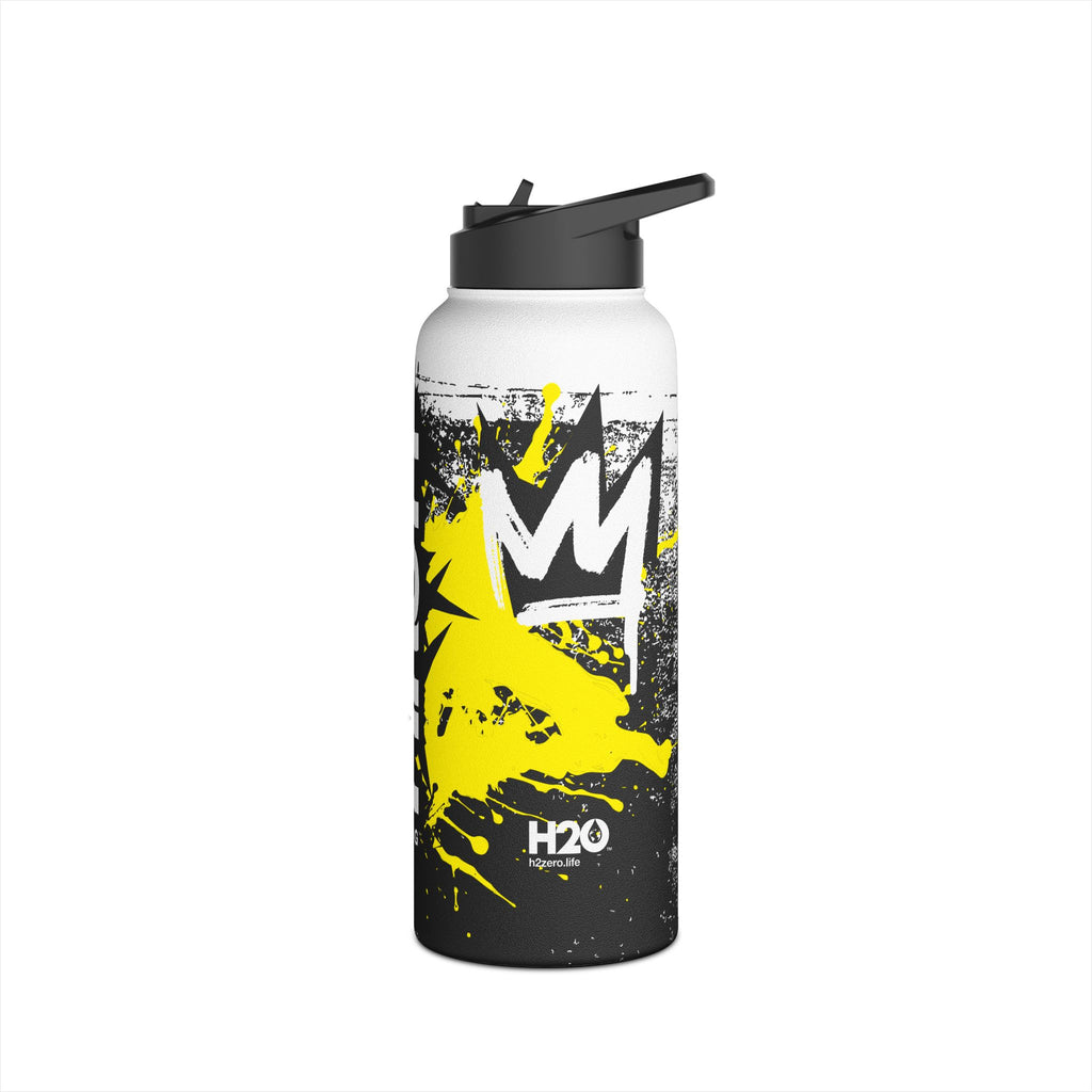 FIRSTY™ Limited Edition™ - 3 Sizes - Street King Black and Yellow Ink - Stainless Steel Water Bottle with Carry Handle and Straw Lid - BPA-Free, Eco-Friendly