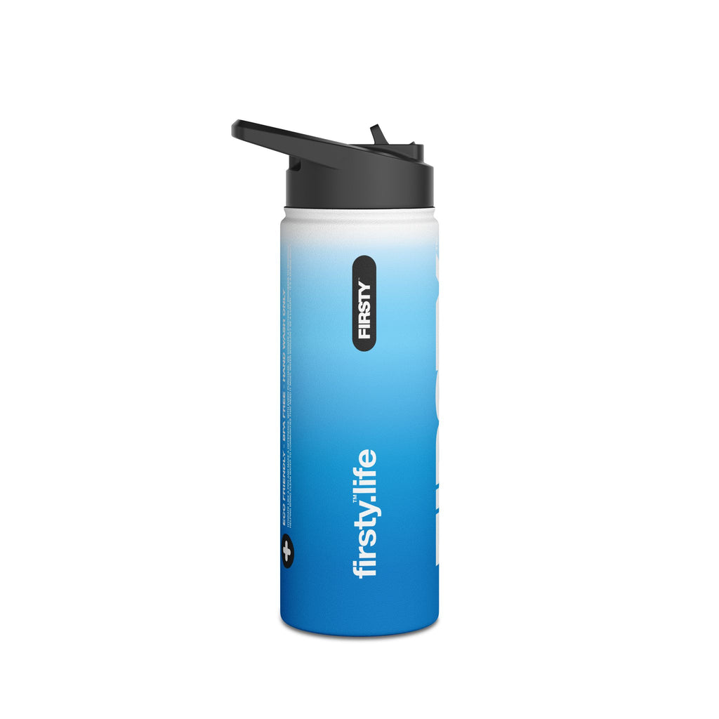 FIRSTY™ Blue Blush™ Thirst First™ 3 Sizes - White - Stainless Steel Water Bottle with Carry Handle and Straw Lid - BPA-Free, Eco-Friendly