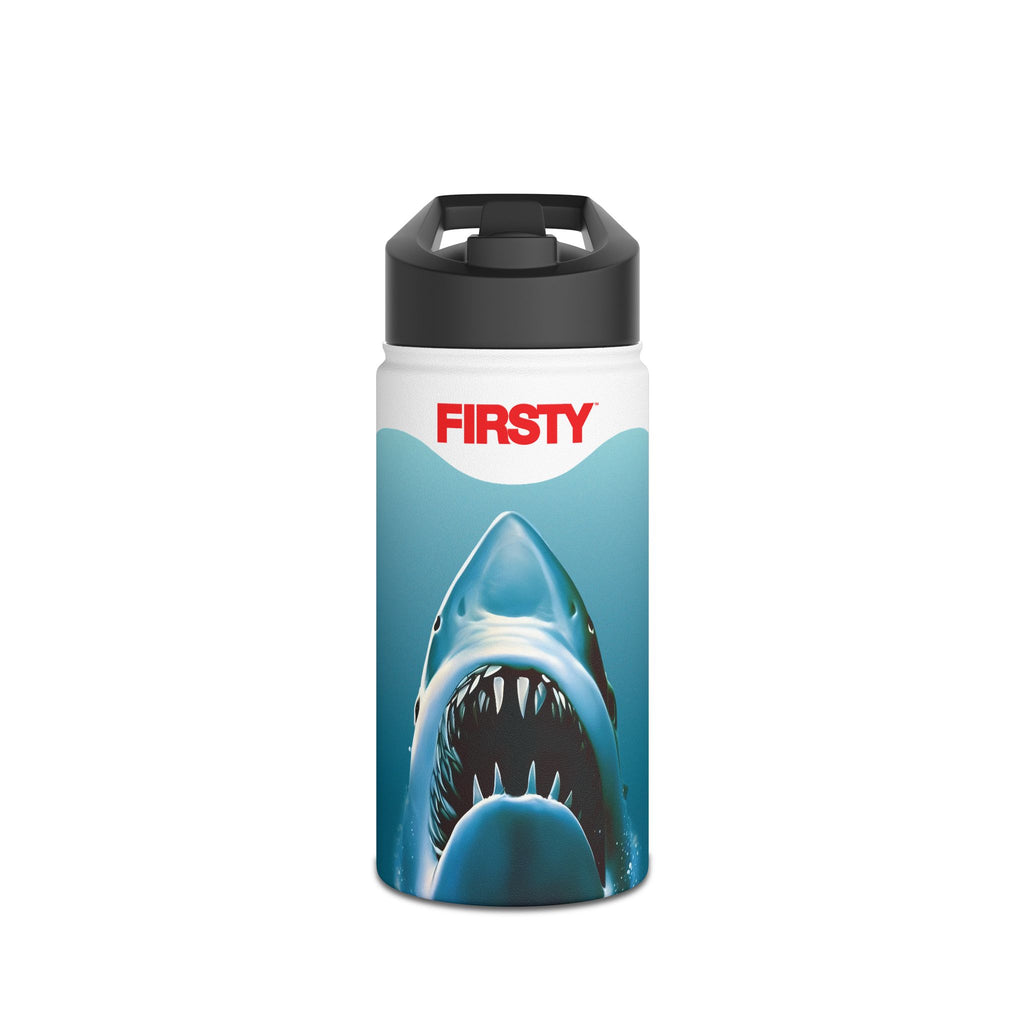 FIRSTY™ Limited Edition™ - 3 Sizes - Jaws Blue - Stainless Steel Water Bottle with Carry Handle and Straw Lid - BPA-Free, Eco-Friendly