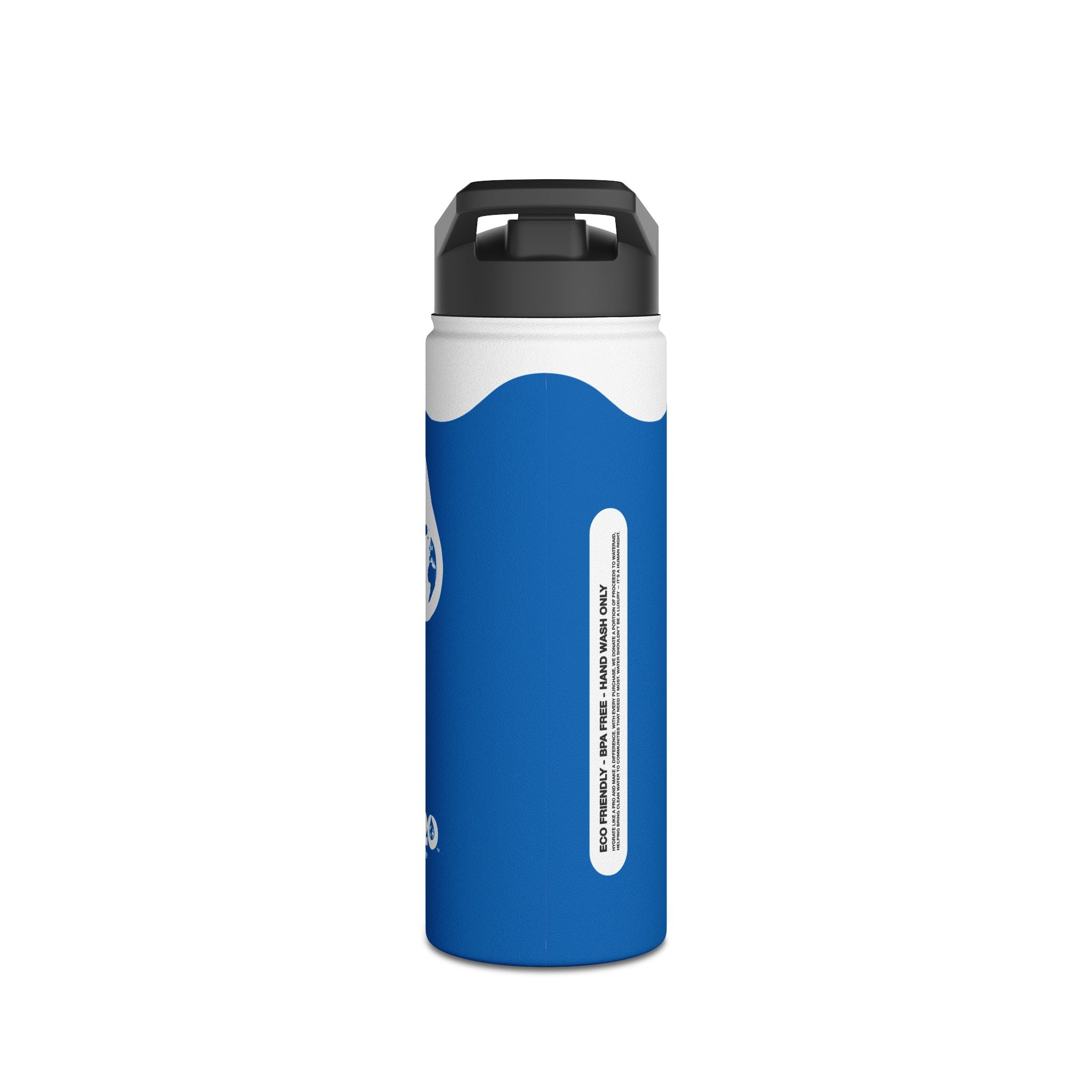 FIRSTY™ Wave™ 3 Sizes - Deep Blue & White - Stainless Steel Water Bottle with Carry Handle and Straw Lid - BPA-Free, Eco-Friendly